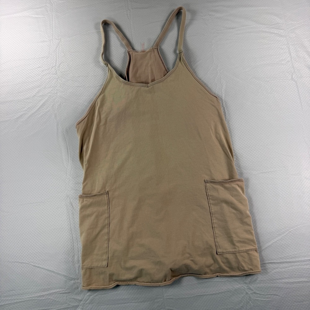 FP Movement Free People Hot Shot Mini Dress L Tan Beige Shorts Pocket Activewear
